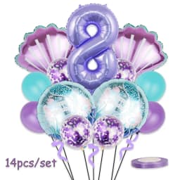 Mermaid Birthday Balloons Set 32inch Purple Number Shell Foil Ballon Girls Happy Little Mermaid 1st 2nd 3rd 4th Birthday Balloon
