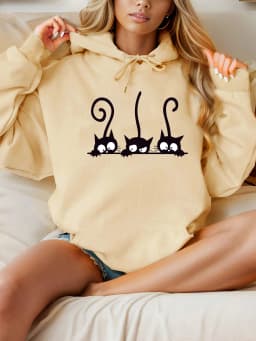 Women's Autumn and Winter Warm Loose Casual Pattern Printed Suede Long Sleeved Hooded Sweatshirt