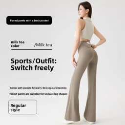 Women Bootcut Shark Yoga Flare Pants With Back Waist Pocket Fitness Workout Leggings Casual Sports Long Pants High Waist Trouser