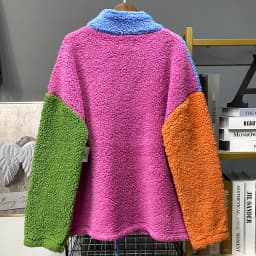 Warmth Thick Long Plush Women's Sleepwear Half Zipper Embroidered Coral Fleece Patchwork Home Clothes Polyester Fiber Long Sl...