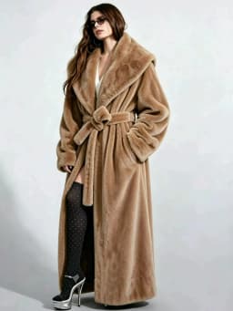 Long Coats Women Faux Fur Jackets Turn Down Collar Coat Thick Warm Y2k Streetwear Jacket Work Lace Up Tight Waist Autumn Winter