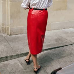 Linad Sexy Red PU Split Skirts For Women Street Chic Slim High Waist Zipper Skirts 2026 Vintage Straight Mid Calf Skirt Female