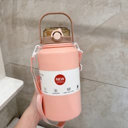 800ml/2000ml Large Capacity Stainless Steel Insulated Water Jug with Strap Handle and Straw Leakproof Vacuum Thermos Mug Sports