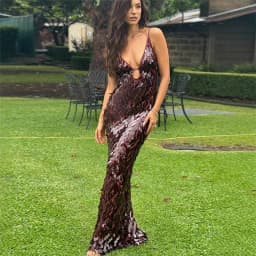 Glitter Sequins Spaghetti Straps Women's Evening Long Maxi Dress Sleeveless Backless High Waist Sexy Lady Birthday Party Gown