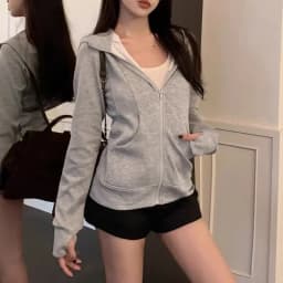 Korean Spring New Slim Solid Color Hooded Jacket 2026 Womens Hooded Zipper Slim Y2k Jacket Casual Fashion Street Sweatshirt Top