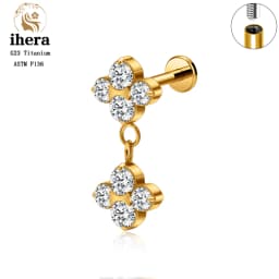 ASTM F136 Titanium Ear Cartilage Earrings Internal Thread 16G Hidden Helix Stud CZ Drape Chain Flat Back Tragus Piercing Jewelry