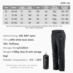 Naurehike Winter Duck Down Pants Outdoor Waterproof 20D Nylon Zips Trousers Warm Lightweight Portable Hiking Climbing Pantalones