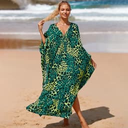 Plus Size Kaftan Dresses for Women Wave Neck Swimsuit Cover Up Caftan Dress Plus Size Oversized Long Beach Dress