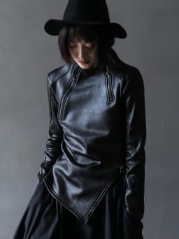 Dark Style Irregular Stand Collar Diagonal Zipper Faux Leather Sweatshirt Female Cool Black Gothic Jacket Fleece Lining Pullover