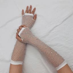 Women Sexy Fishnet Shiny Transparent Pole Dancing Stretch Long Fingerless Gloves Stage Performance Cosplay Mesh Personality