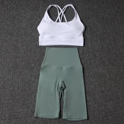 Nylon Yoga Set Gym Two Piece Sets Womens Bra Top Women Cycling Shorts Sport Fitness Sportswear 45 Colors Womens Clothing