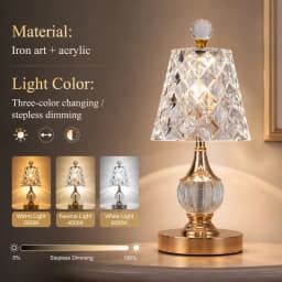 GGbingo Crystal Desk Light Home Decor LED Table Light Luxury Table Lamp Rechargeable Bedside Light Reading Lamp