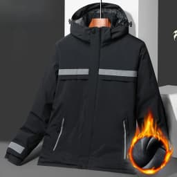 High-Speed Reflective Thickened Cotton Jacket Men's Fleece-Lined Printed Workwear Winter Outdoor Style Removable Hat Business...