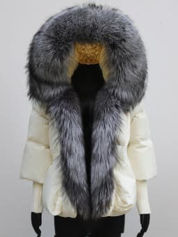 Women Coat White Duck Down Jacket Super Large Real Red Fox Fur Collar Hooded New Fashion Outerwear Puffer Jacket New
