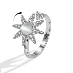 SMJEL Flower Shiny Rhinestone Rotatable Fidget Spinner Ring for Women Anti Anxiety Butterfly Animal Design Anti Stress Accessory