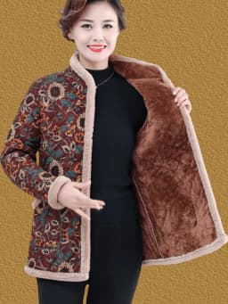 Women's Fleece Lined Thickened Cotton Jacket Loose Fit Warm Coat Floral Patterned Autumn Winter Wear for Middle Aged And Elderly