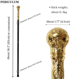 Shiny Gold Alloy Victorian Walking Cane With Round Handle Detachable Vintage Walking Stick Cosplay Party Prop for Men And Women