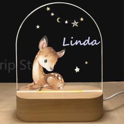 Personalized Baby Birth Night Light Custom Name Animal Elephant Lion with USB Wood Base Lamp for Bedroom Table Rainbow Decor