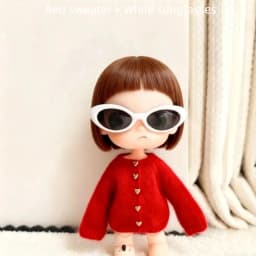 For the Zsiga doll dress it features a stylish pair of sunglasses a pink sweater and a cute design reminiscent of a grandma.