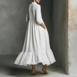 Women's Casual Dresses 2026 Spring Elegant V Neck High Waist A-Line Long Dress Retro Solid 3/4 Sleeve Ruffle Hem Boho Maxi Dress