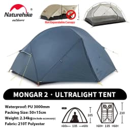 Naturehike Mongar UL PRO 1-3 People Tent 20D Ultralight Travel Waterproof Hiking Survival Outdoor Camping Portable Sun Shelter