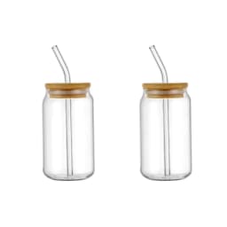 16oz Glass Drinking Cup Comes with A Bamboo Lid and A Glass Straw Suitable for Cocktails Coffee Beverages Etc.