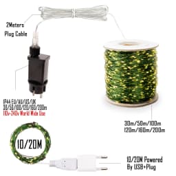 More LED Green Wire Garland String Fairy Lights Christmas Tree Decoration For Home Outdoor Waterproof Mini LED Party Wedding