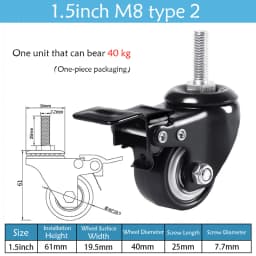 1.5-5 Inch Polyurethane Swivel Caster M6/M8-M12 Screw For Furniture Wheel Caster Wheels 360° Caster Wheel Industrial With Brake