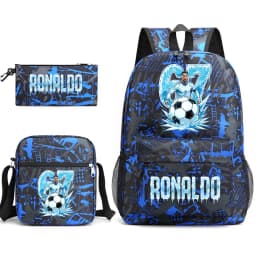 Cr7 Ronaldo 67 Print School Backpack Set with Shoulder Bag & Pencil Case for Teens Kids Lightweight Daypack