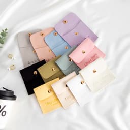 100Pcs Customized Logo 8x8cm Jewelry Microfiber Snap Bag Velvet Envelope Button Pouch Portable Travel Gift Organizer Ring Pocket