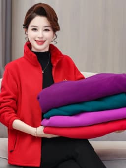 Thickened Fleece Coral Sweater Coat for Middle-Aged And Elderly Women Autumn Winter Casual Style Zipper Closure Loose Fit Mom...