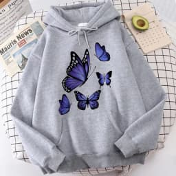 90s Graphic Dark Purple Butterfly Pattern Printed Hoodies Women's Vintage Y2k Sweatshirts Casual Hooded Clothes Kawaii Pullovers