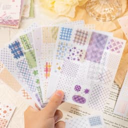 Cute Cartoon Grid Theme Die Cut Stickers Book - 18/36 Sheets Handmade Dairy Stickers Decorative Scrapbooking Japanese Stationery