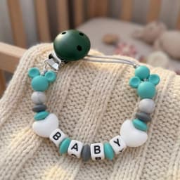 Custom Baby Name Pacifier Holder Blue Heart Silicone Beads Handmade Dummy Clip for Boys Shower Gift Nipple Strap Teething Chain
