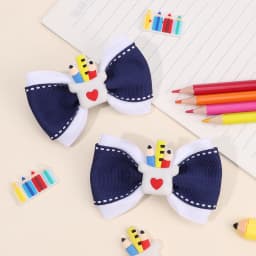 2Pcs Back To School Hair Clips Cute Sweet Pencil Apple Alphabet Bow Hairpins Ribbon Barrette For Girls Kids Headwear Accessories