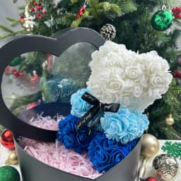 25cm Artificial Rose Teddy Bear with Gift Box, Romantic Valentine's Day Gift for Women, Ideal for Anniversary & Wedding