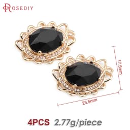 18K Gold Color Brass Zircon Glass Oval Shape Connect Charms Pendants High Quality Diy Jewelry Accessories Making Materials