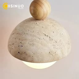 Natural Cave Stone Pendant Light LED Yellow Travertine Bedside Hanging Lighting Fixture for Restaurant Bedroom Living Room Decor