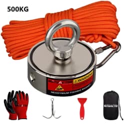 500kg Strong Neodymium Round Magnet Set with 20m Rope Claw 250kg*2 Outdoor Fishing Doulbe Sided Combined Metal Detecting