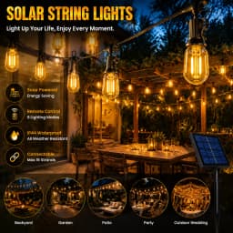 Outdoor Solar String Light Waterproof E12 Glass T22 Amber Bulbs 1W LED Retro Patio Lights for Outside Backyard Bistro Garden