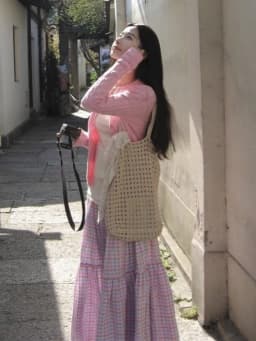 Sweet Lovely Pink Plaid A- Line Cake Half Skirts Women Y2k Casual Loose Slim Midi Skirts Japanese Vintage Chic Mid-Length Skirts