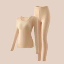 FINETOO Thermal Underwear Set Built‑in Bra Pads Seamless Thin Warm Long High Elasticity Ladies Winter Thermal Suit No Wear Bra
