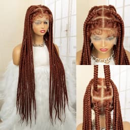 Full Lace Cornrow Braids Synthetic Lace Front Wig Big Square Knotless Box Braids Wig with Baby Hair Braided Wigs for Black Women
