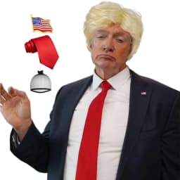 Synthetic 3pc Donald Costume Kit Red Tie Flag Pin Compatible with Pres Donald Wig Halloween Costume for Adults Couples Cosplay