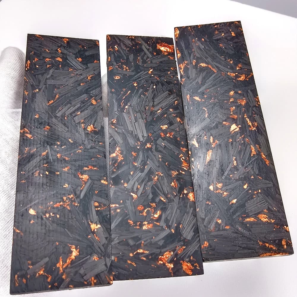2pieces Marbled CF Carbon Fiber Black Marble with Resin for DIY Knife Handle Material Copper Powder Compression Patch Plate