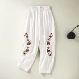 Coffee Embroidery Bloomers Casual Solid Elastic High Waist Loose Women's Pants Ankle-Length Pants For Women Clothing Fashion