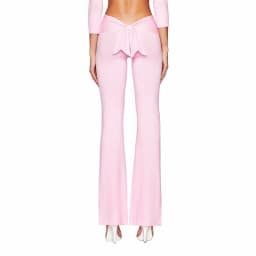 Combhasaki Women's Y2l Knitted Flared Long Pants Slim Fit Solid Color Fold Over Waist Elastic Low Rise Back Bow Decor Trousers