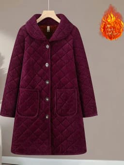 Thickened Cotton Padded Coat for Middle-Aged And Elderly Women Casual Style Warm Polyester Fiber Flip Collar Medium-Length