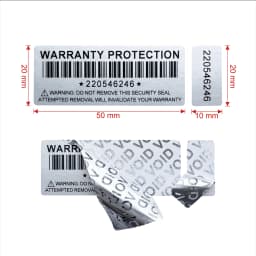 100% silver full transfer tamper obvious label security warranty invalid sticker Major minor double serial number label