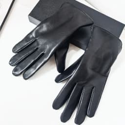 Men's Sheepskin Driving Gloves Solid Color Plus Velvet Touch Screen Fashion Ripple Riding Motorcycle Gloves